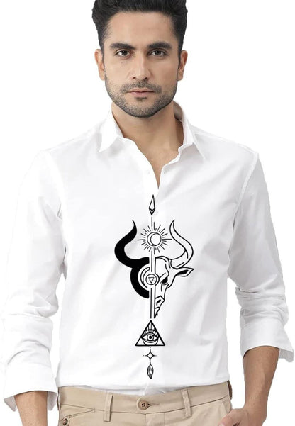 Styliscope Mens White Cotton Printed Shirt